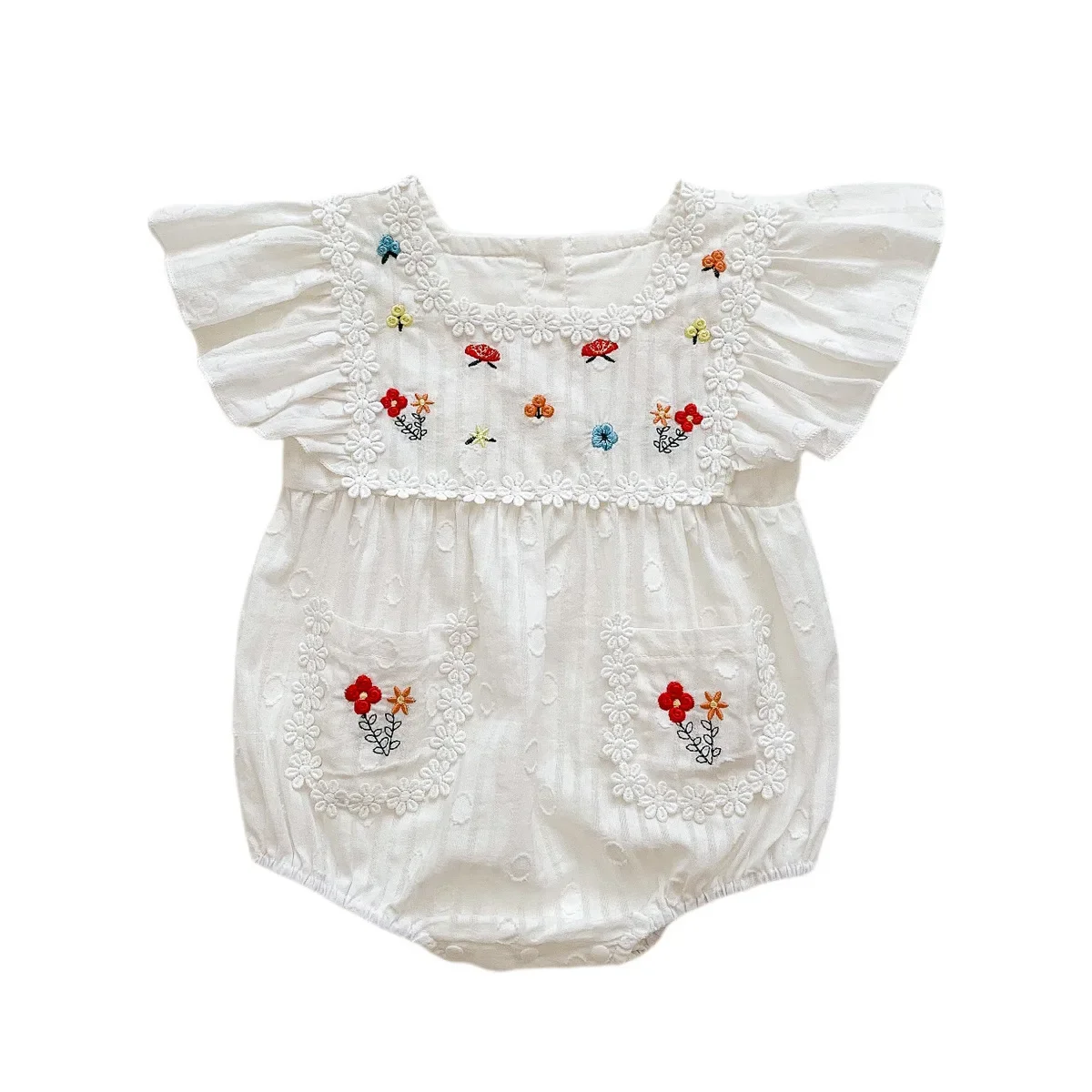 Korean Style Baby Girl Summer Outfit Embroidered Romper One Year Old Birthday Clothes Cotton Crawling Suit Newborn Hundred Days