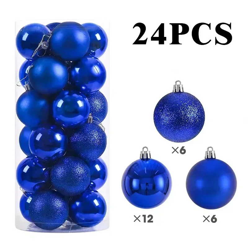 thumbnail image 1 of Juego de 24 adornos navideños de bolas de 8 cm, de plástico pintado, para colgar en el árbol de Navidad, accesorios de decoración navideña, 1 of 5