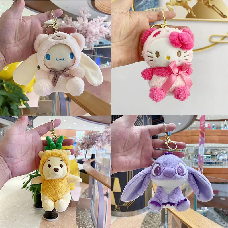 

13CM Sanrio Keychain Kawaii Hello Kitty Plush Keychain Cinnamoroll Toys Pendant Cute Doll Pendant Girl Bag Pendant Keyring Gifts