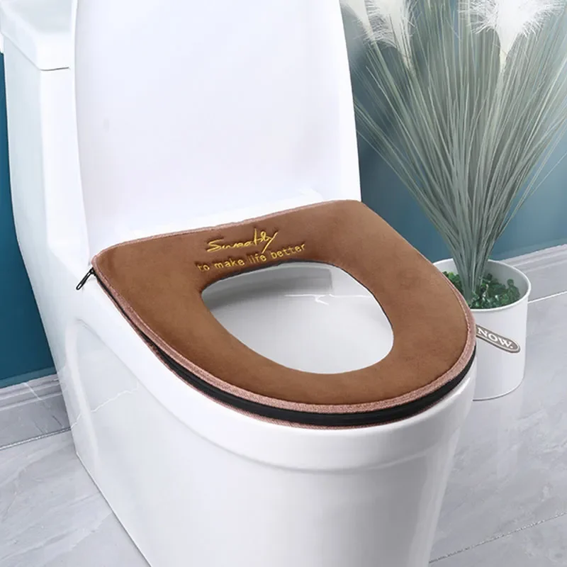 

Warm Toilet Seat Cover With Handle Toilet Accessories Soft Plush Zipper WC Mat Bathroom Decoration Accessories