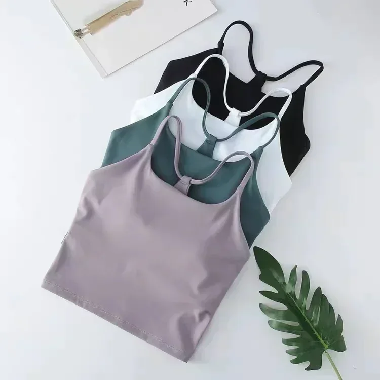 Lemon Women Gym Sports Tank Top Crop Sling Movable Y-line Yoga Vest Summer Outdoor Jogging Fitness Shirts Built In Bra Crop Top