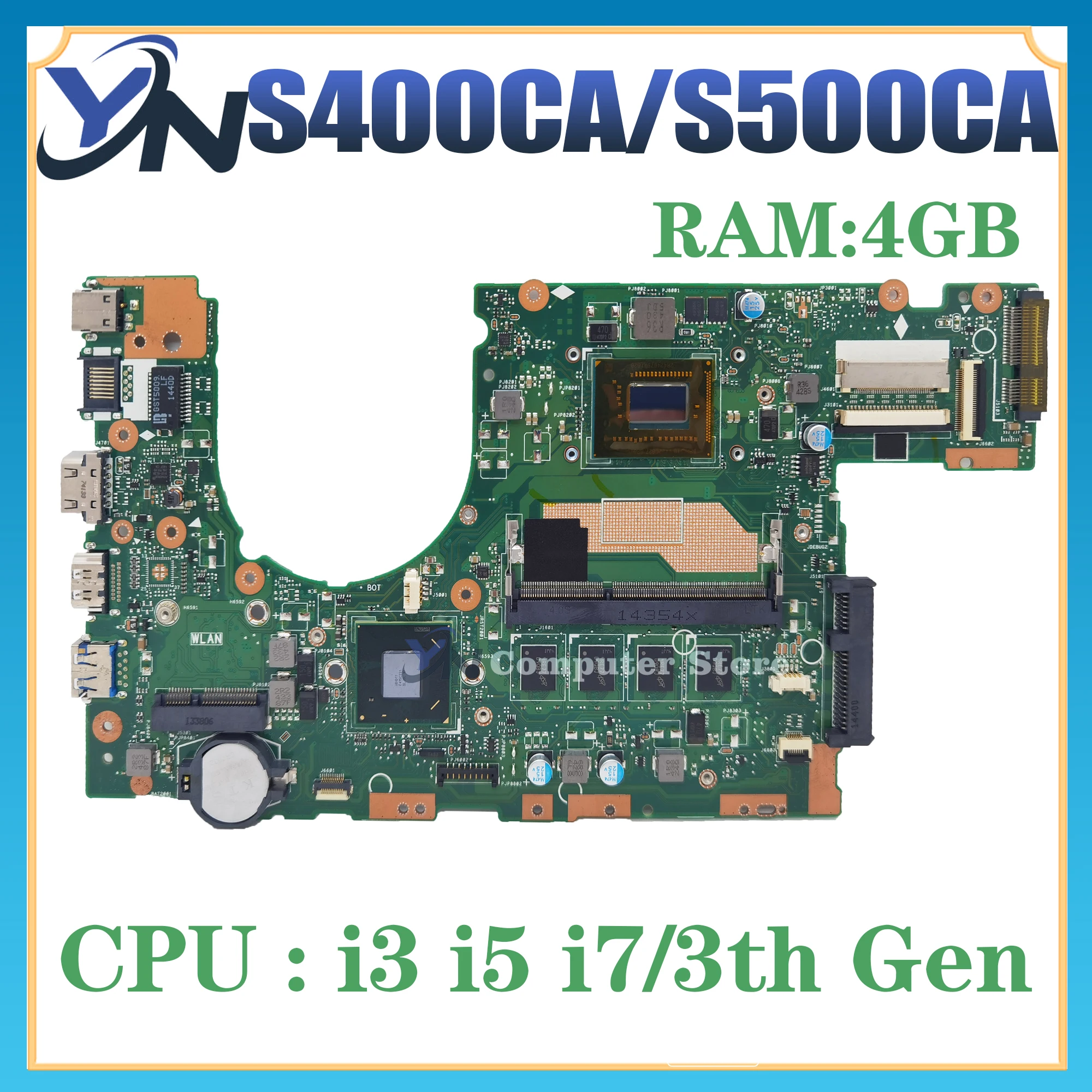 

S400CA Mainboard For ASUS S500CA S400C S500C S400 S500 Laptop Motherboard i3 i5 i7 3th Gen 4G/RAM 100% TEST OK