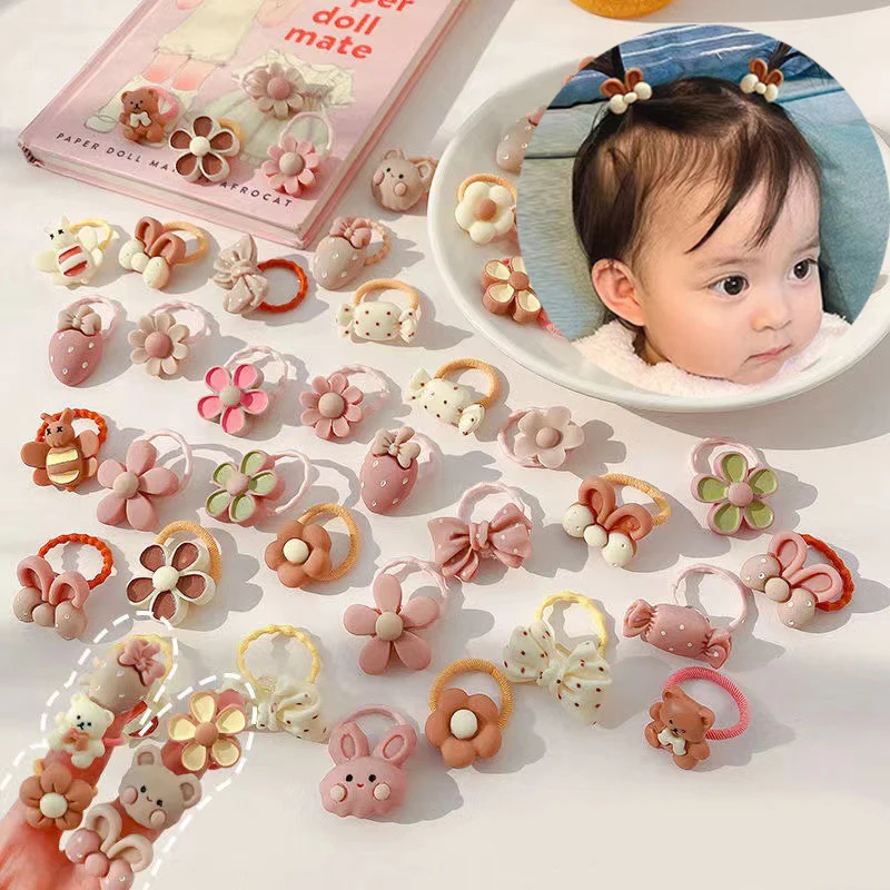 Hair Accessories Hair Bands Hair Ties Hair Headband Accessories Baby Headband Set 20Pcs/Lot Cute Cartoon Bear Rabbit Hair Band Girls Elastic Rubber Band Headwear Flower Bow Baby Kids Hair Accessories Ornaments