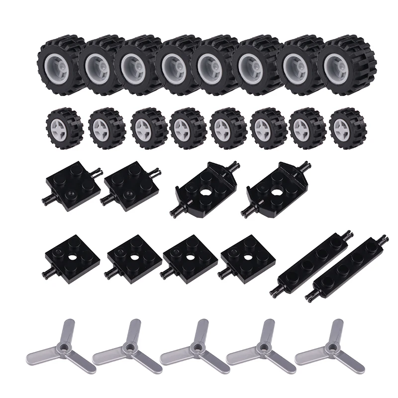 building block rubber tire MOC parts car tyre axle bearings propeller Wheel suspension assemble toy 4