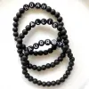Bracelet de nom de perle noire mate, bracelet extensible de perles noires avec nom, perles de lettre noire, 1 pièce