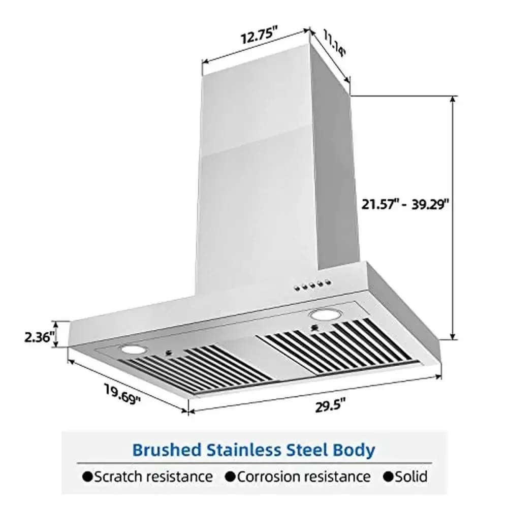 30 Inch T-Shape Vent Hood 900CFM Stainless Steel Grease Baffle Filter Quiet Operation Wall Mount Range Hood Easy Clean Kitchen