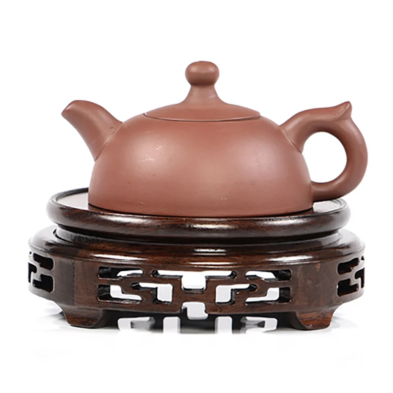 Round Shape Solid Wood Carving Craft Vase Ornaments, Wood Block Floor Base, Bonsai Buddha Aquarium Pedestal, Display Stand