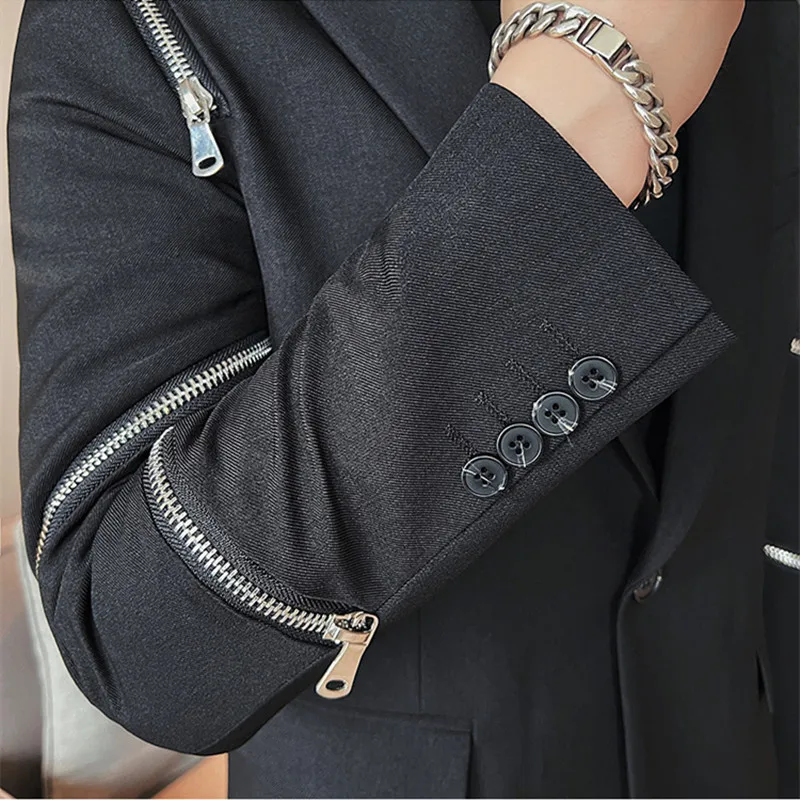 Men Slim Fit Casual Suit Jacket Wedding Business Dress Blazer Banquet Singer Stage Men Clothing Zipper Decoration Tuxedo