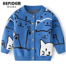 

HEPIDEM Kids Clothes Single Breast Sweater Brief Style Boys Cardigans Knitted Sweater 1-7Y 028
