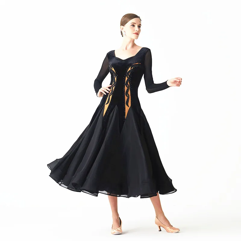 

2022 News Black ballroom dress standard clothes for ballroom dancing ballroom dance competition red dresses Waltz-M-2156