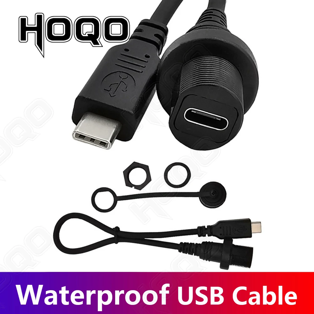 Cabo Ip67 Tipo-c Usb c Masculino para Cabo de Extensão do Conector de Montagem do Painel Feminino 30cm Cabo à Prova Dágua Usb-c