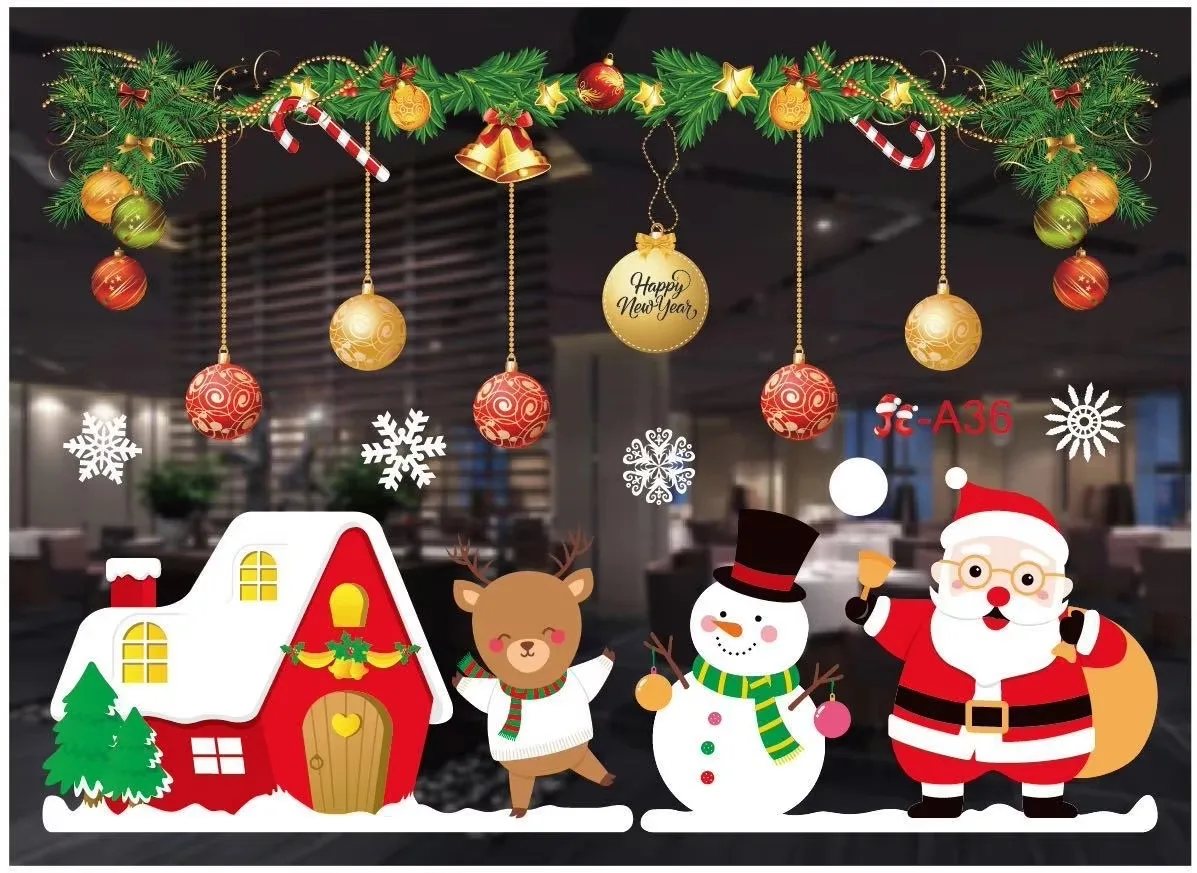Festive Holiday Wall & Window Sticker Ornaments with Garland Accents
