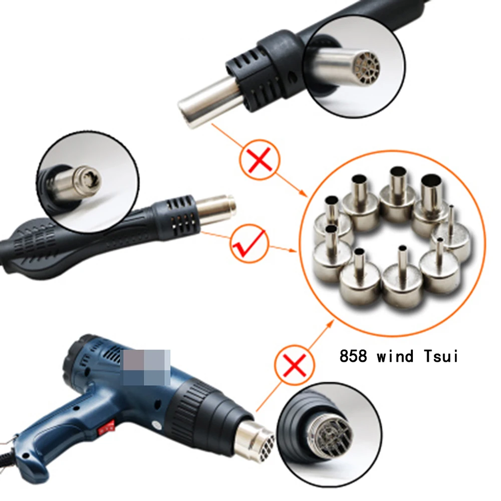 6pcs 22mm Universal Nozzles For 858D+ 8586 Soldering Welding Hot Air Station Heat Resistant Stainless Steel soldering station