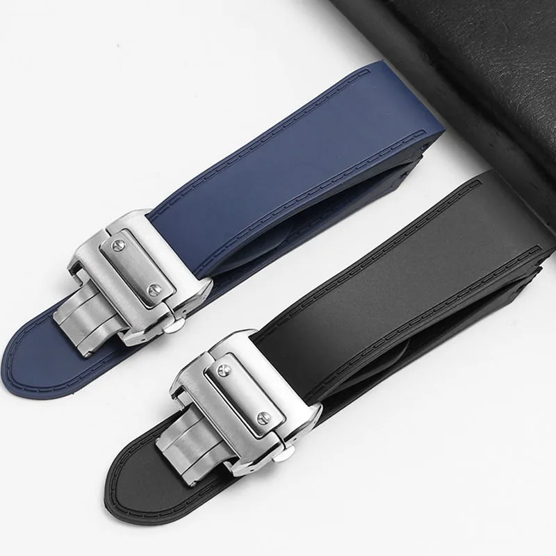 Sleek Silicone Rubber Watch Strap with Metal Buckle - Black and Blue