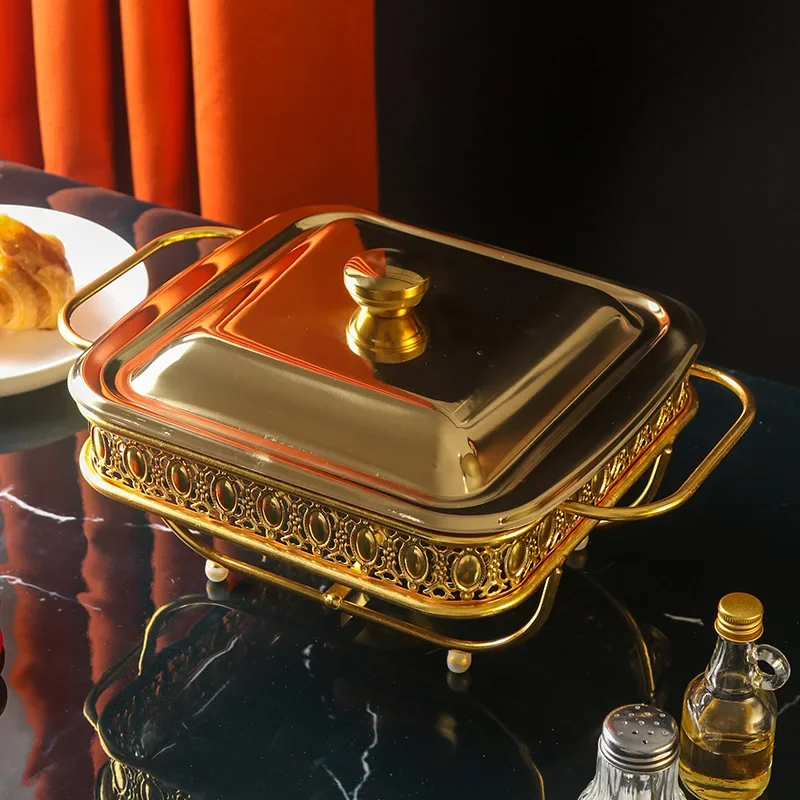 Glass buffet stove square 1.8L golden food heating container glass chafing dish 2