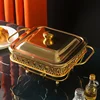 Glass buffet stove square 1.8L golden food heating container glass chafing dish 2