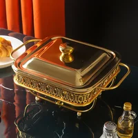 Glass buffet stove square 1.8L golden food heating container glass chafing dish 2