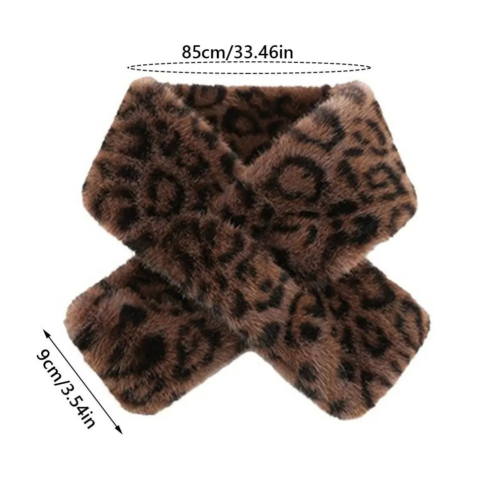 Thicken Warm Leopard Print Scarf Soft Faux Rabbit Fur Faux Fur Scarf Windproof Faux Collar Cross Scarf Winter Season