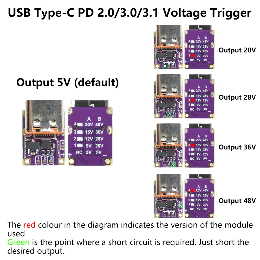 PD3.0 PD3.1 QC3.0 디시버 고속 충전 모듈 DC 5/9/12/15/20/28/36/48V 전압 트리거 PD에서 DC 타입 C 인터페이스로