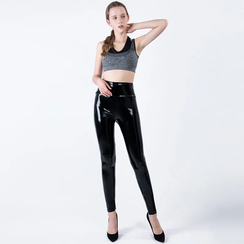 Fashion PU Leather Pencil Pants Women Shiny PVC Leggings Trousers High Waist Ladies Sexy Slim Elastic Pants Bodycon Streetwear 2