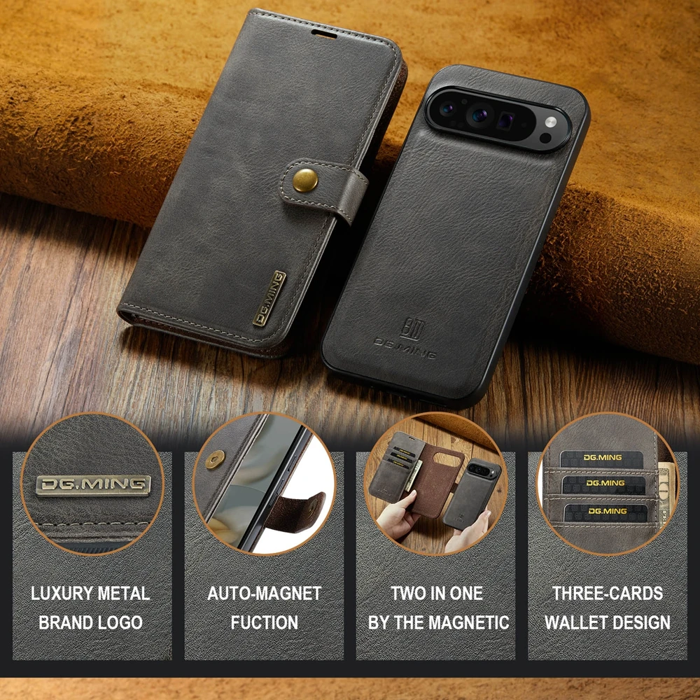 Magnetic Leather Wallet Case with Cash and Card Pockets