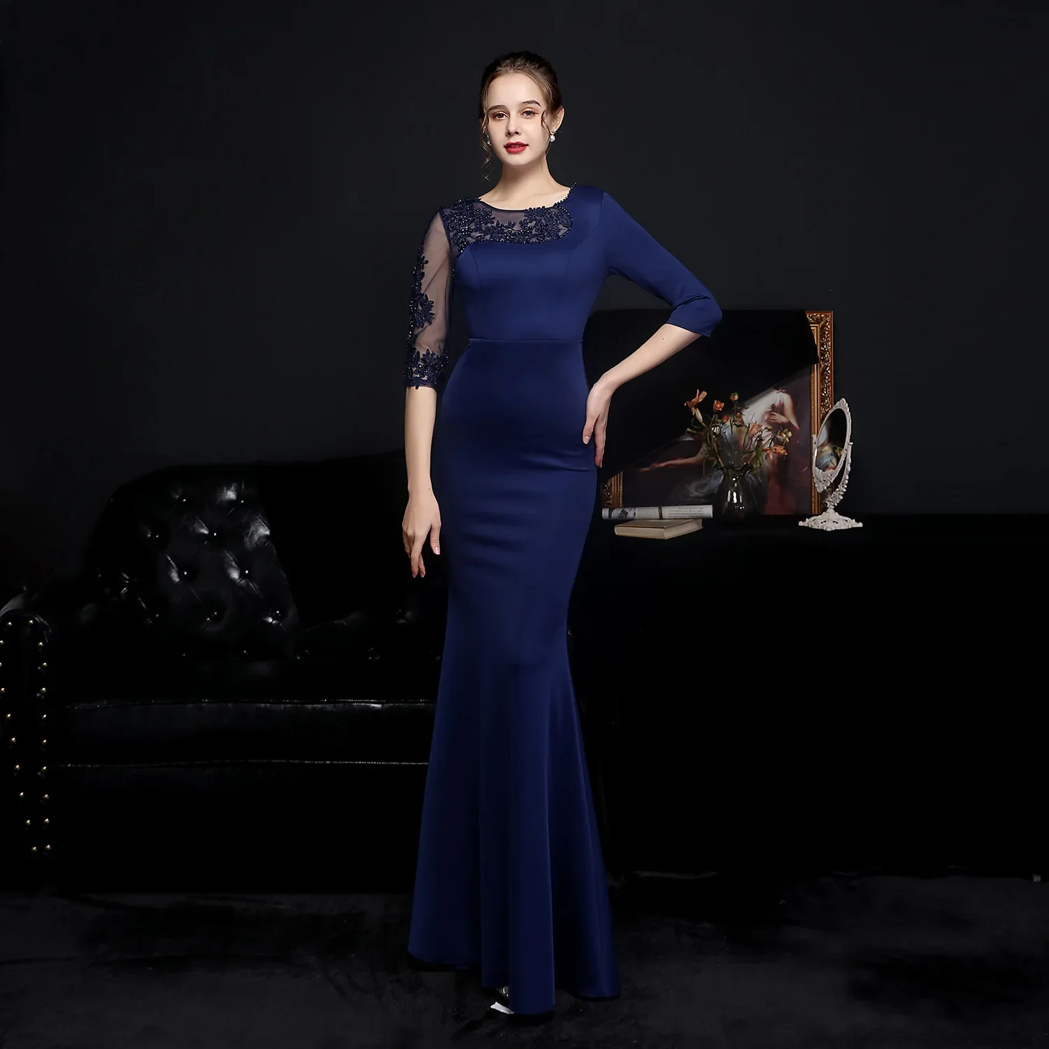 green emerald velvet dress Curve Off Shoulder A-line Satin Gown by Ladivine 7493C – ABC Fashion main image 1