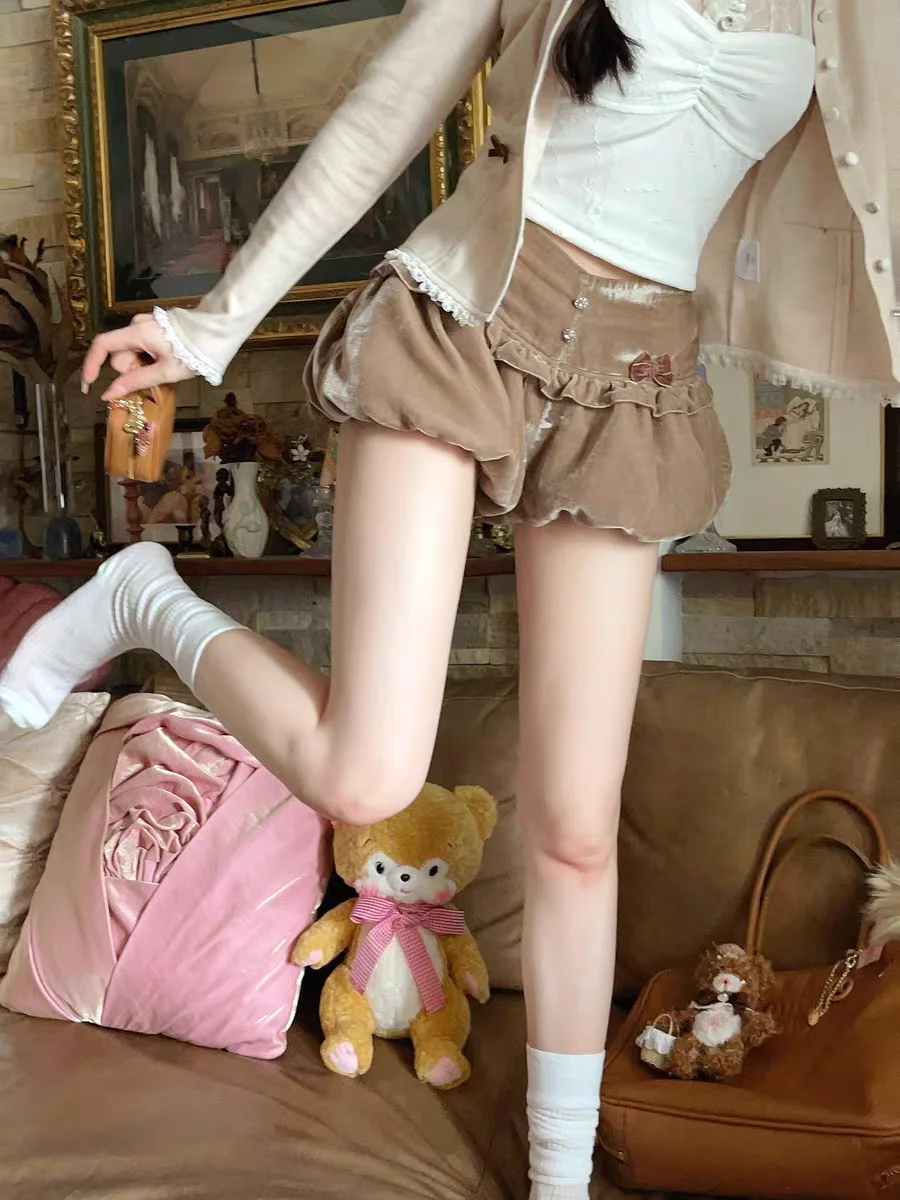 Princess sweet lolita shorts bobon21 bow Cheese Puff Velvet Premium Glossy Bubble Pants B2351