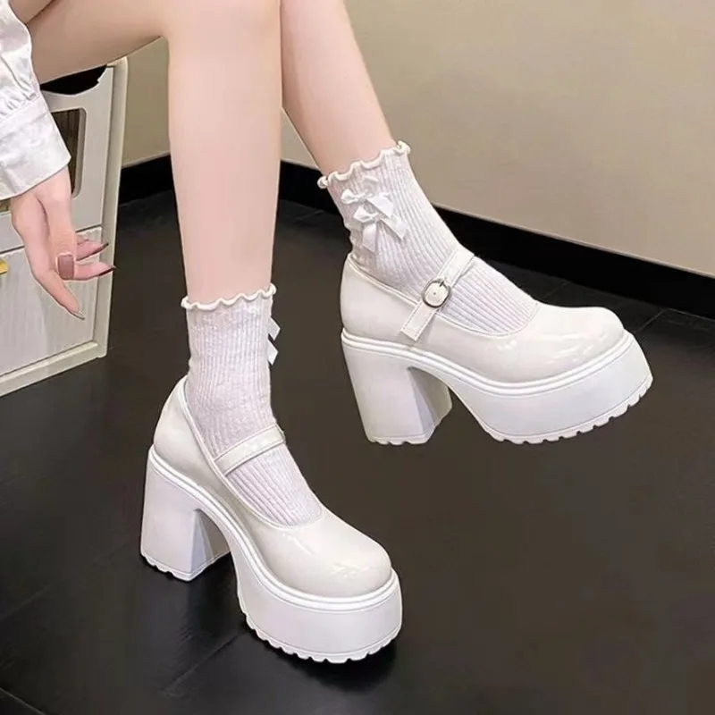 High Heels Mary Janes Shoes Autumn 2024 Patent Leather Heeled Shoes Woman Chunky Platform Ankle Strap Pumps for Women 4
