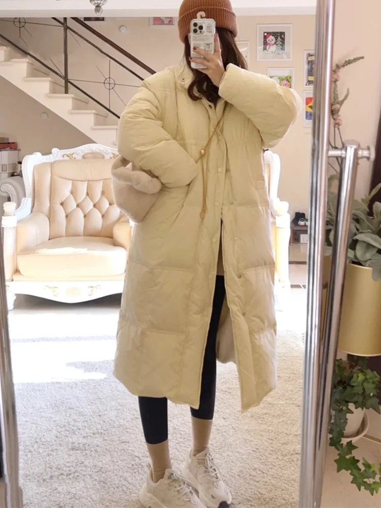 Loose All-Matching Down Jacket Women's Mid-Length White Duck down Thick Warm Figure Flattering Winter Coat