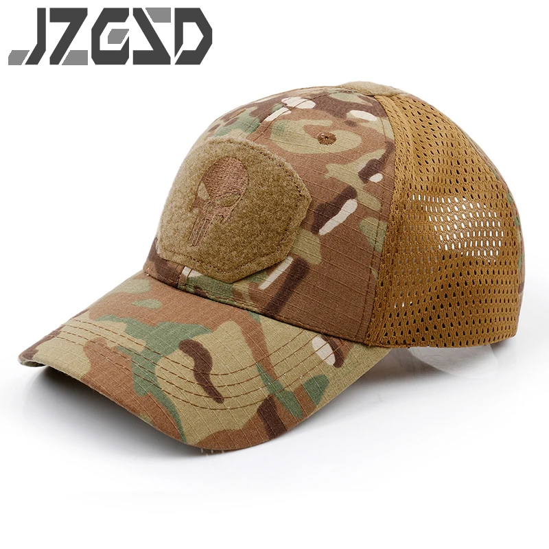 Skull Tactical Cap Military fans Adjustable Breathable Sun Visor Trucker Hat Mesh Hunting Hiking