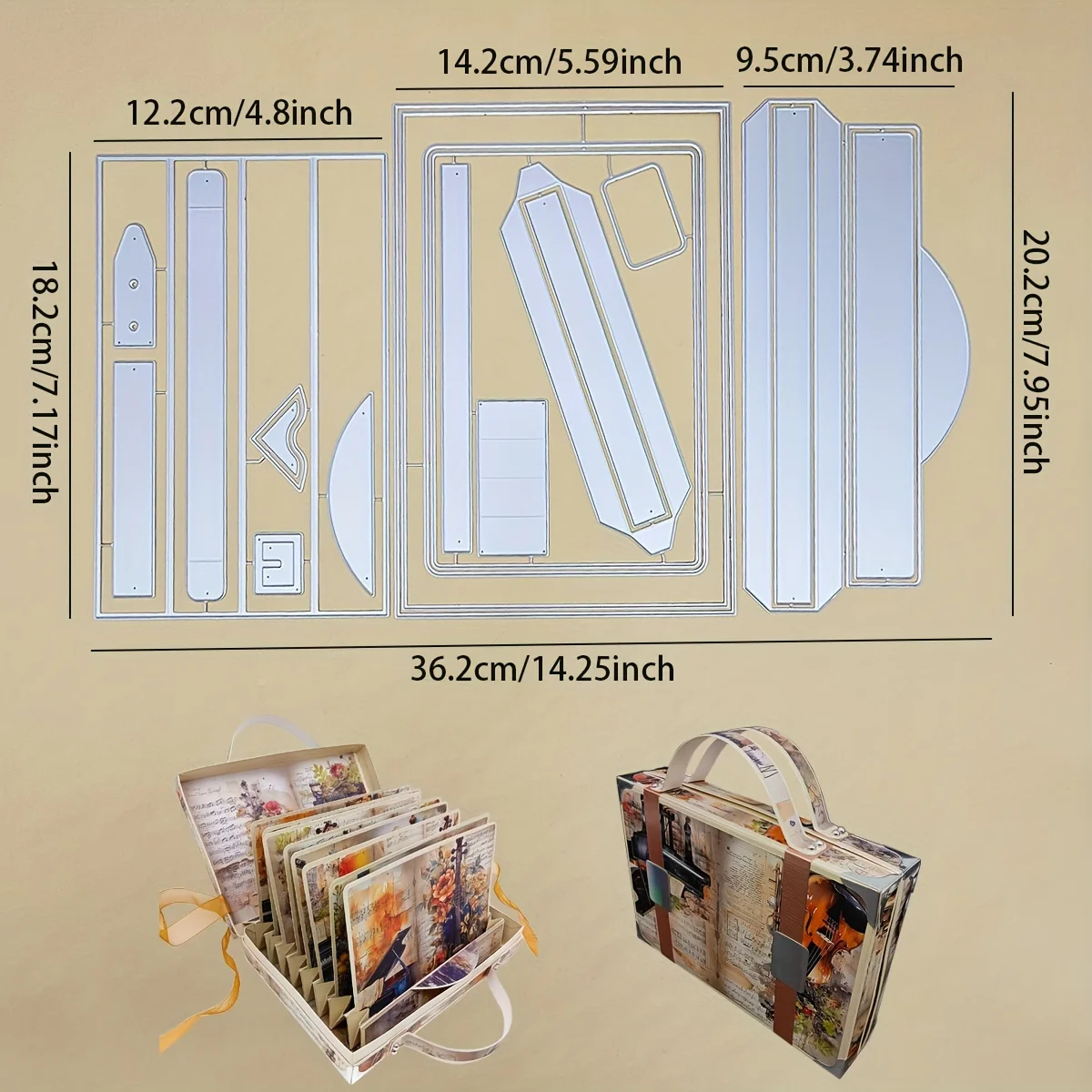 1 SET handgefertigtes Kofferalbum aus Metall, gestanzt für Papierhandwerk, DIY-Alben, Geschenk/Scrapbooking, Tagebuch, Planer, Abenteuerbuch