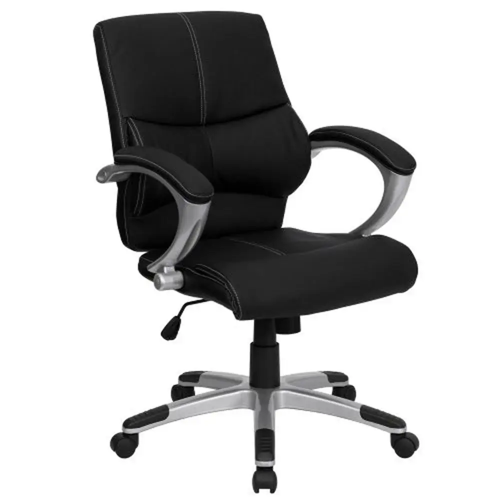 

Office Manager Swivel Chair Set Black LeatherSoft Contemporary Reception Modular Design Expandable Business Furniture 26.75"W x