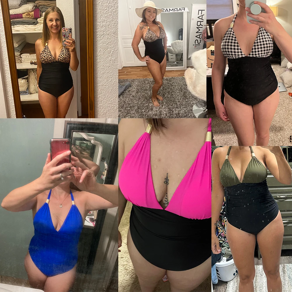 One Piece Swimsuit Women Solid Bathing Suit Halter Bodysuit Push Up Monokini Beachwear