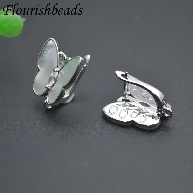 Big Size Natural Shell Paved CZ Beads Butterfly Shaped Earring Hooks Clasp for DIY Jewelry Making Supplies 20pcs/lot