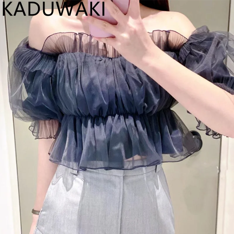 

Japanese Ruffles Slash Neck Shirts Blouses Feminino Sexy Off Shoulder Blusas Mujer Aesthetic Shirt Tops Summer Clothes Women