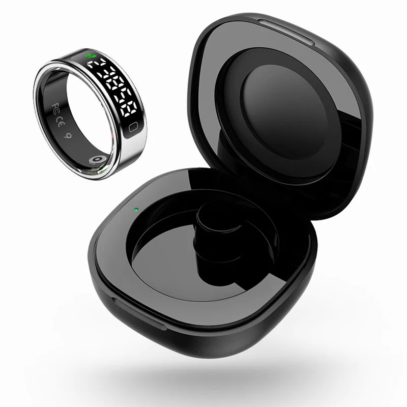 Touch Display Smart Ring R11C with Charging Box-1ATM Waterproof Step Health Tracker 5.2 BLE Heart Rate Blood Oxygen Monitor 4