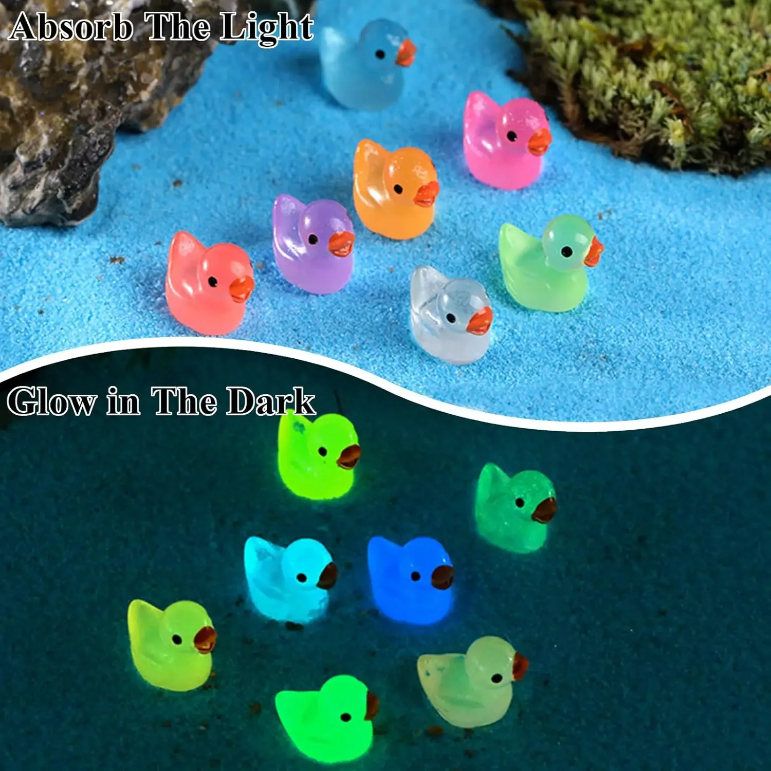 30/60/100PCS Glowing Mini Resin Little Ducks Moss Microlandscape Miniature Duck Figurines Fairy Garden Accessories Home Decor