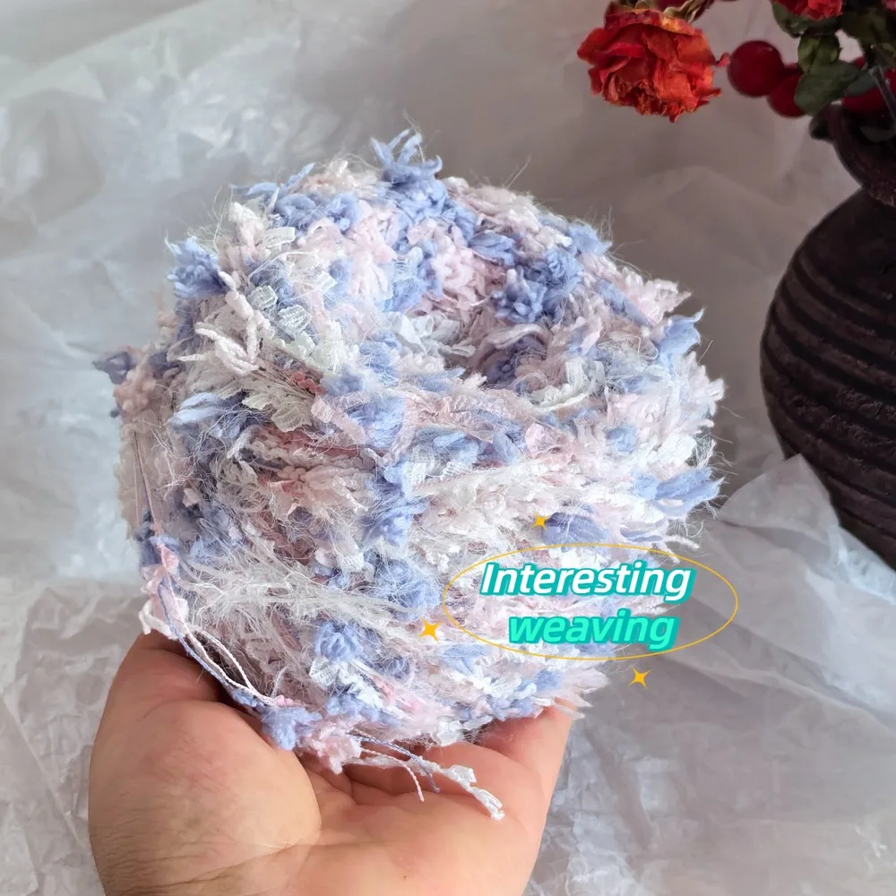 50g 블루-핑크 네뷸라 핸드 믹스드 얀, 꿈같은 레이스 플러피 소프트 및 스티키 실, DIY 크로셰 실, 크로셰 가방, 인형 및 모자