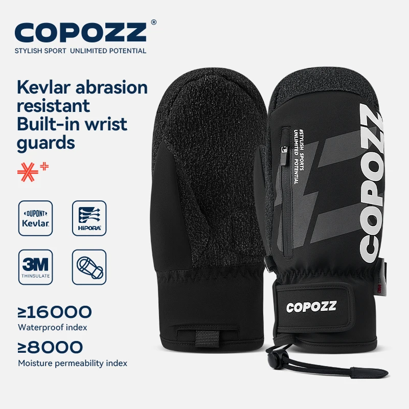 COPOZZ Kevlar Thicken Ski Gloves Winter Men Women 3M Thinsulate Thermal Snowboard Gloves Waterproof Warm Mittens Ski