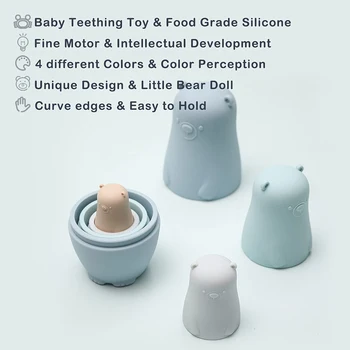 1Set Soft Silicone Building Blocks Stacking Blocks Baby Toy Round Shape Silicone Construction Toy Rubber Teethers Montessori Toy 3