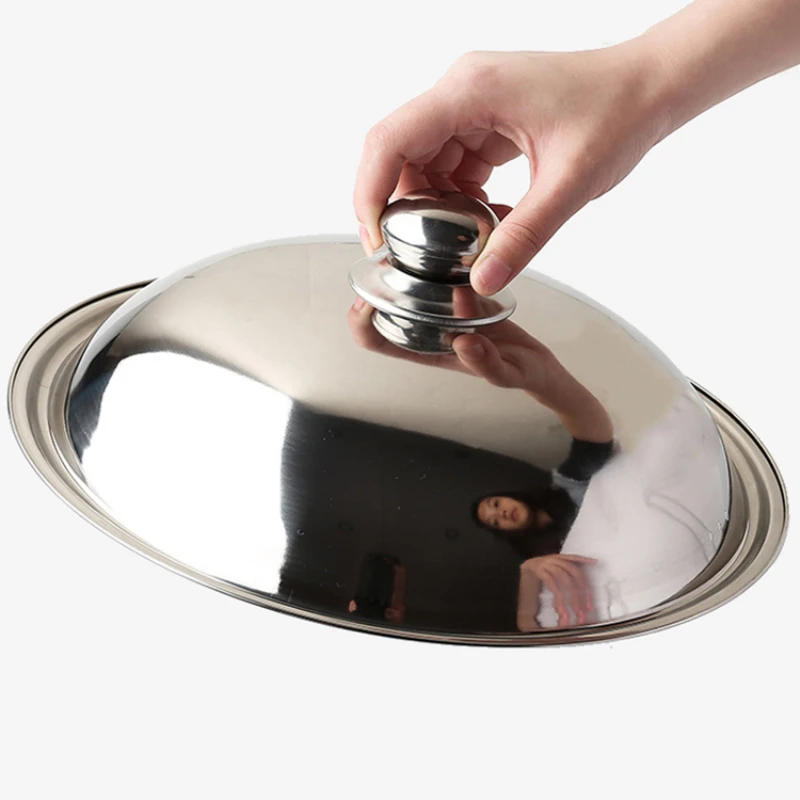Stainless Steel Old Iron Pot Cover, Thickening Wok, Universal Pot Cover, Kitchen Tools with a Smooth Handle, Modern Household