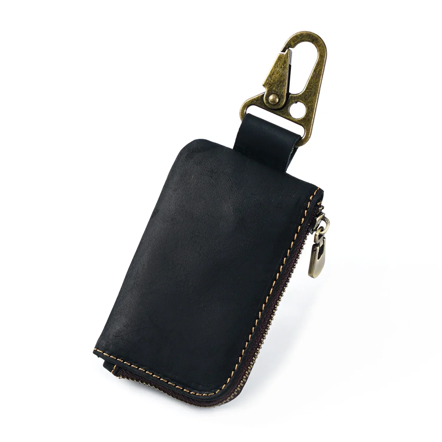 Elegant Leather Zipper Coin & Card Organizer with Keychain