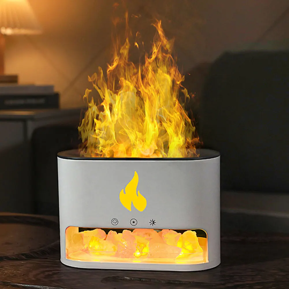 Himalayan Salt Lamp Diffuser Fireplace Fire Flame Cool Mist Humidifier Aromatherapy Diffuser Air Humidifier for Bedroom