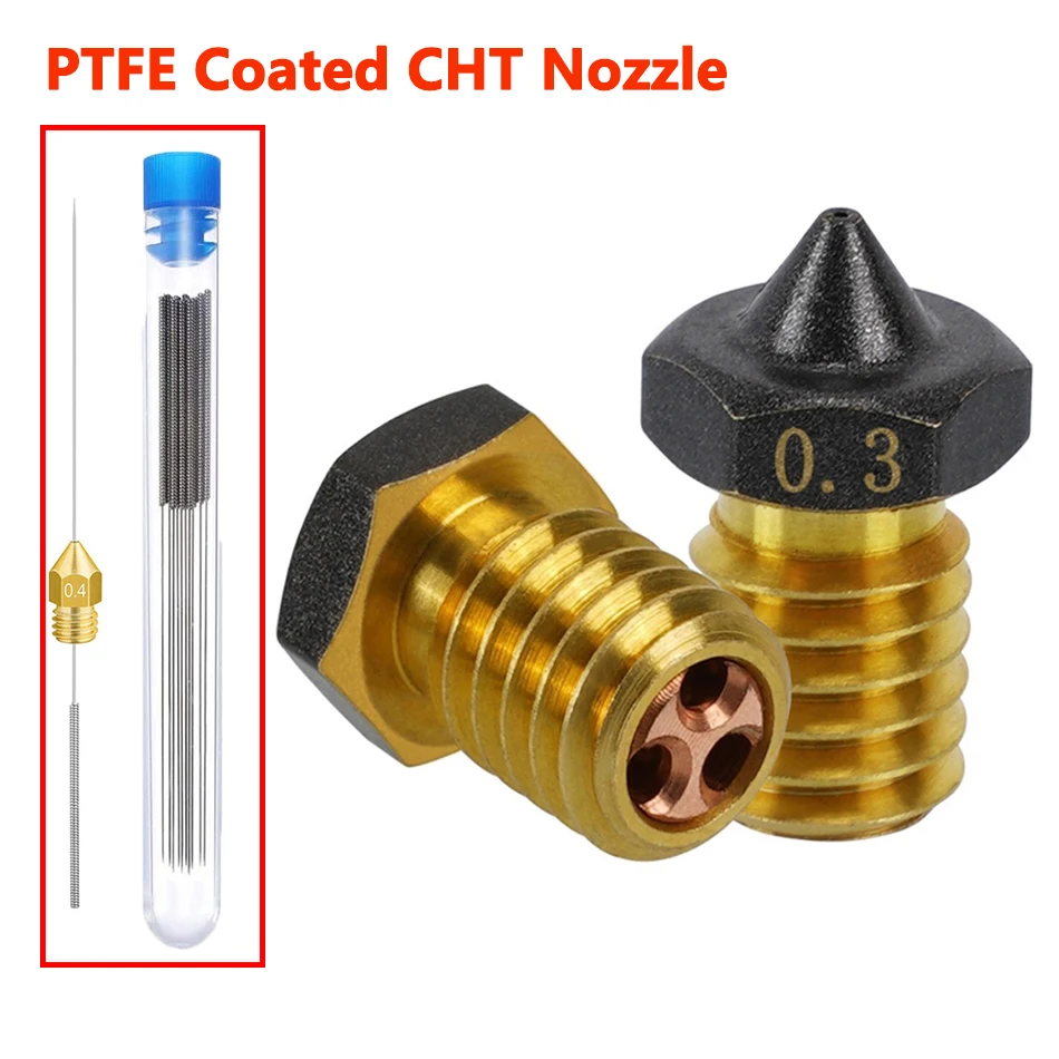 

1/2pcs PTFE Coated CHT Nozzle E3D V6 Brass 0.4/0.5/0.6/0.8mm High Speed Flow Nozzles Non Stick Filament 3D Printer Parts