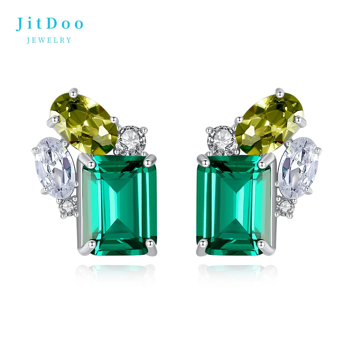 

JitDoo Gorgeous Green Zirconia Stud Earrings for Women Noble Wedding Party Earring Nice Birthday Gift Lady Fine Jewelry