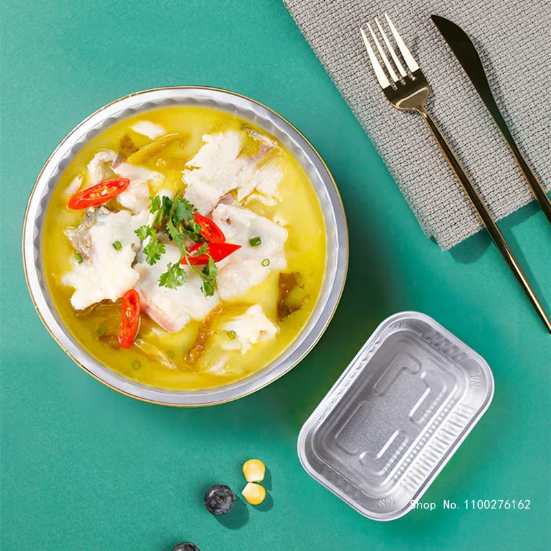 

10pcs Net Red Barbecue Tin Box Disposable Bowl Cake Mold Thickened Takeaway Aluminum Foil Cup Sqaure Lunch Boxes with Lids