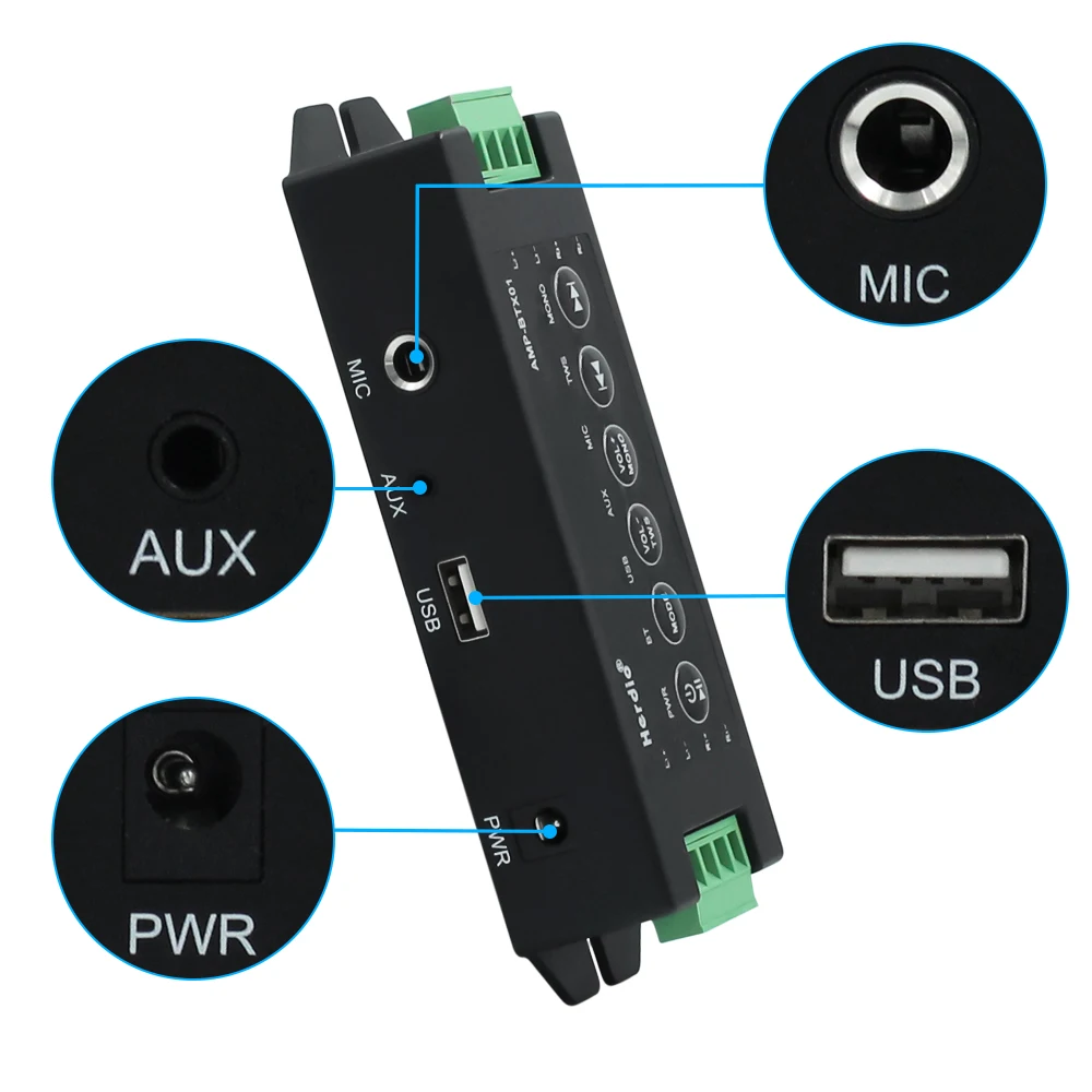 Herdio 4-Way Home Power Amplifiers Audio Bluetooth & Aux Mini Amplifier for Bathroom Wall Ceiling Speakers EU/US/UK/AU Plug