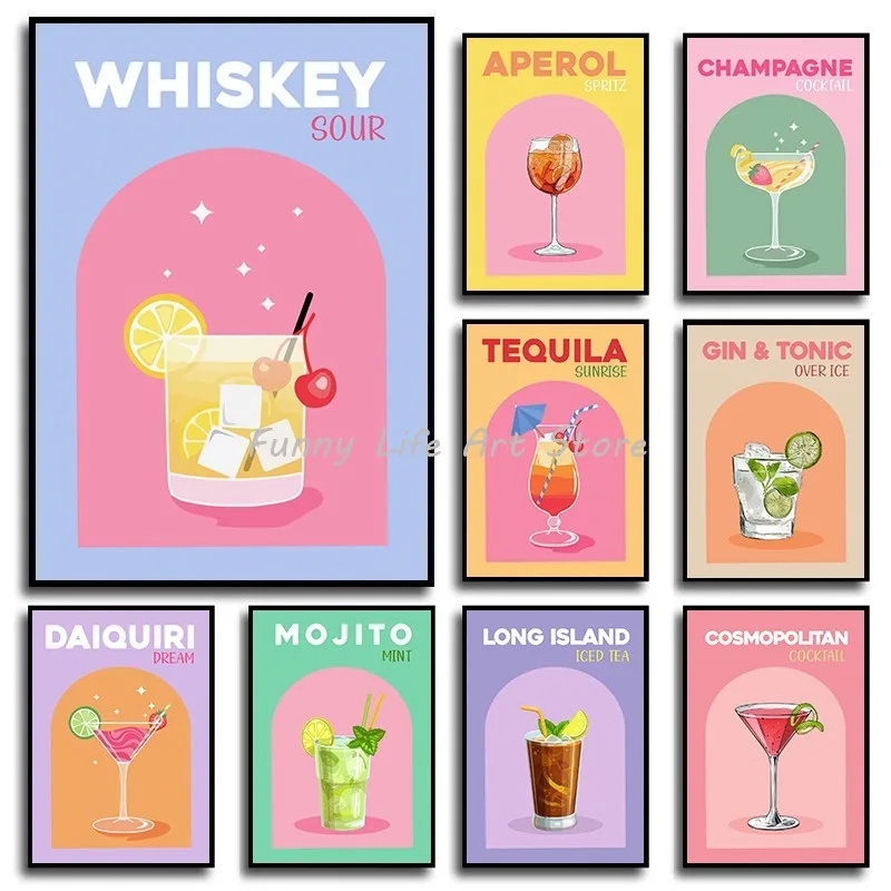 

Винтажный цвет, коктейль, сок, напитки, фотография, Настенная картина для гостиной, кухни, бара, клуба, Декор