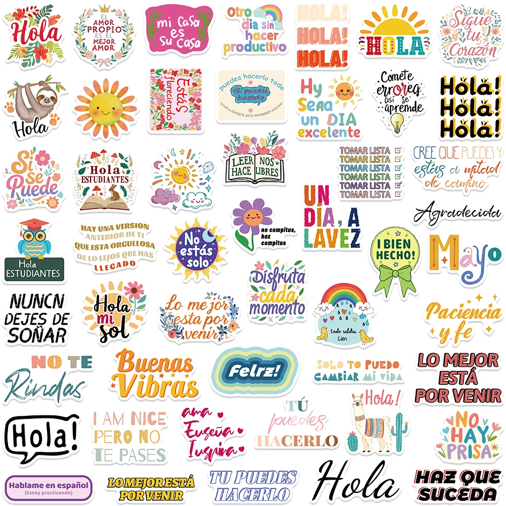 50/100 Uds. Pegatinas con frases motivacionales en español de dibujos  animados divertidos, calcomanías positivas para ordenador portátil,  equipaje, guitarra, teléfono, Graffiti impermeable - ..., image size:1000x1000