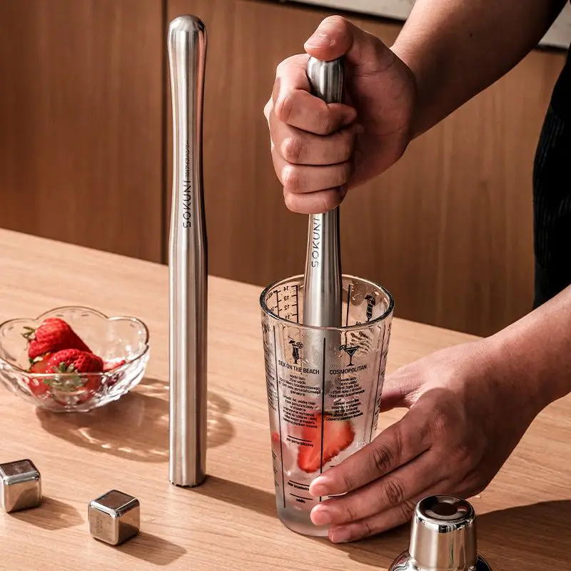 Stainless Steel Masher Stick Ice Hammer, Shaker Cup, Household Kitchen Tools, Juice Rammer, Squeezer Punch, Lemon Tea Hammer Too